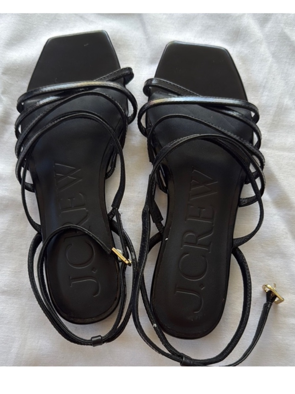 J. Crew Black Sleek Minimalist Strappy Capri Sandals